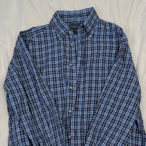 Faconnable Men's Blue and Black Plaid Button Down Shirt